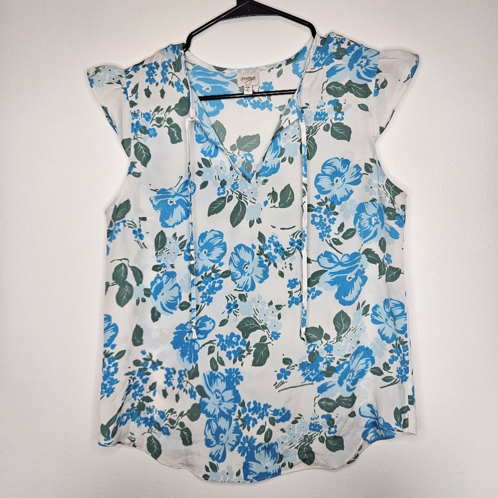 Corsage Blue and White Floral Blouse Sz S